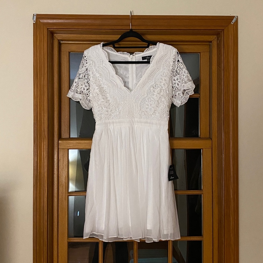 Lulu’s Angel in Disguise White Lace Dress